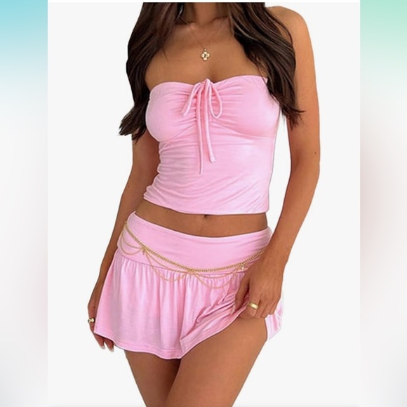 2 Piece Mini Skirts Set Strapless Crop Tops Low Waist Short Skort Skirt
8103 - Picture 5 of 6